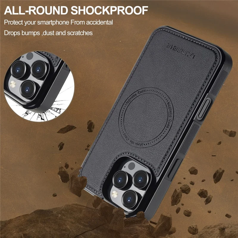 LC.IMEEKE L5 For iPhone 16 Pro Magnetic Phone Case Leather Back Cover with Detachable Card Holder - Black
