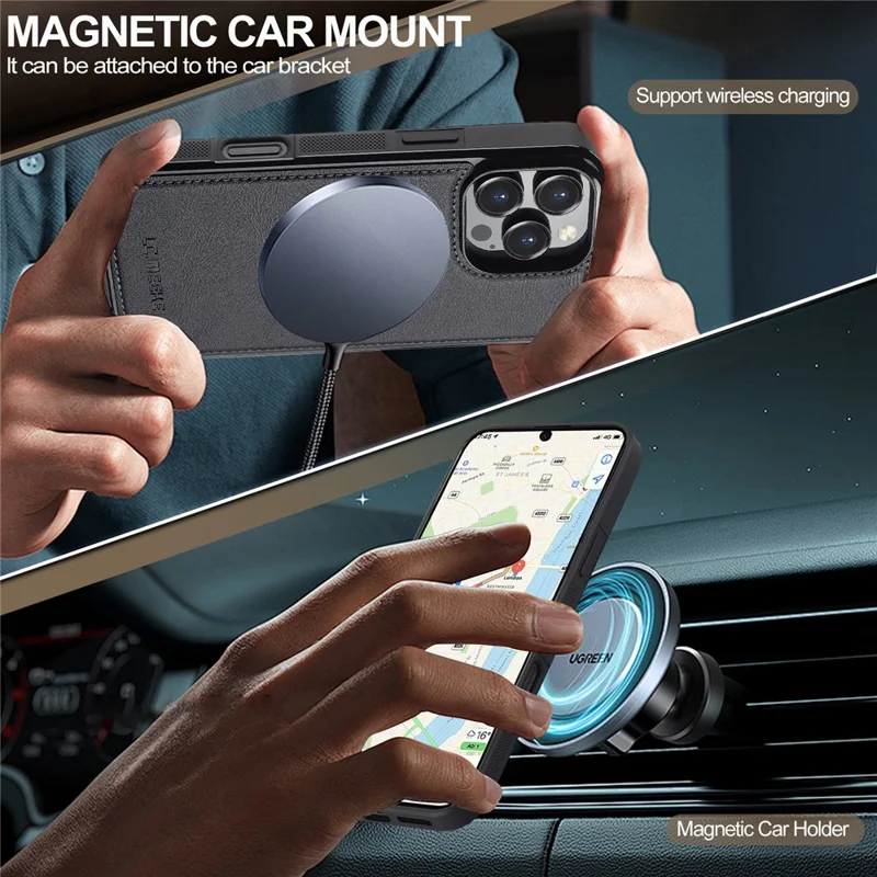 LC.IMEEKE L5 For iPhone 16 Pro Magnetic Phone Case Leather Back Cover with Detachable Card Holder - Black