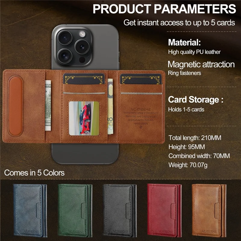 LC.IMEEKE L5 For iPhone 16 Plus Magnetic Phone Case Leather Back Cover with Detachable Card Holder - Brown