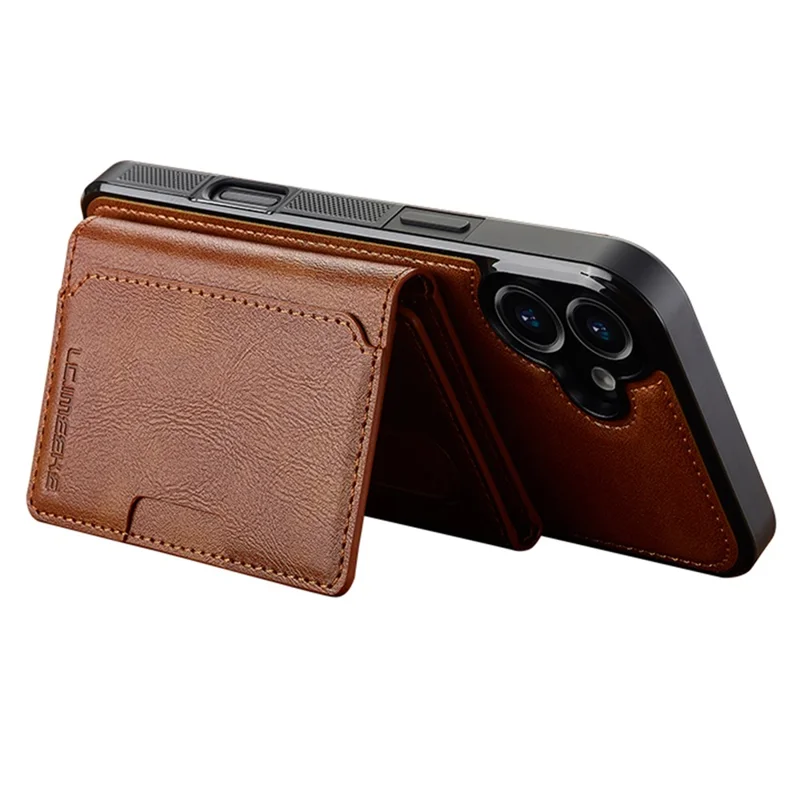 LC.IMEEKE L5 For iPhone 16 Plus Magnetic Phone Case Leather Back Cover with Detachable Card Holder - Brown