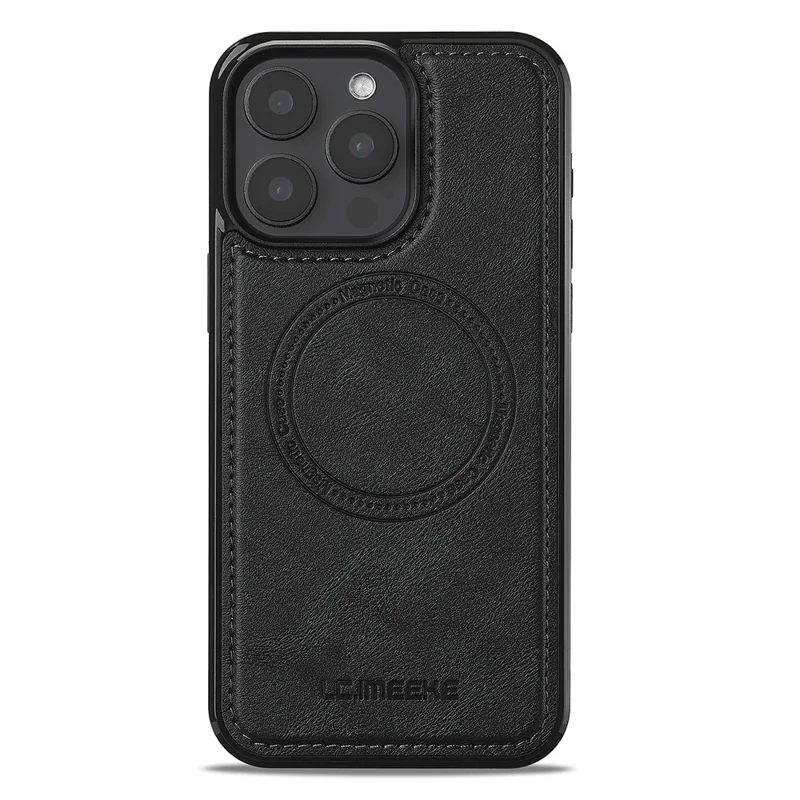 LC.IMEEKE L5 For iPhone 15 Pro Max Magnetic Phone Case Leather Back Cover with Detachable Card Holder - Black