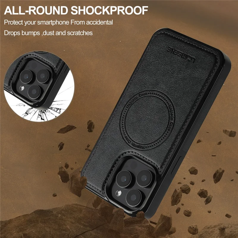 LC.IMEEKE L5 For iPhone 14 Pro Magnetic Phone Case Leather Back Cover with Detachable Card Holder - Black