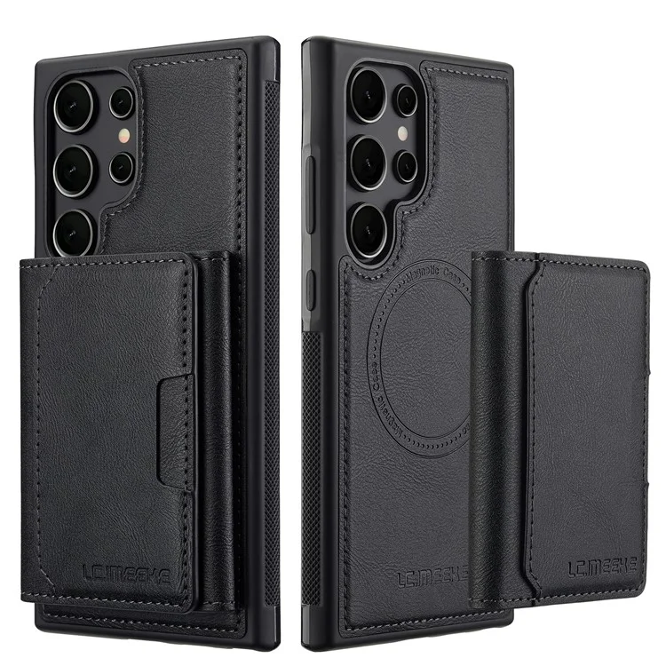 LC.IMEEKE L5 For Samsung Galaxy S22 Ultra 5G Magnetic Phone Case Leather Back Cover with Detachable Card Holder - Black