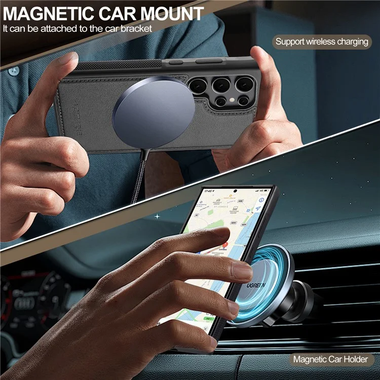 LC.IMEEKE L5 For Samsung Galaxy S22 Ultra 5G Magnetic Phone Case Leather Back Cover with Detachable Card Holder - Black