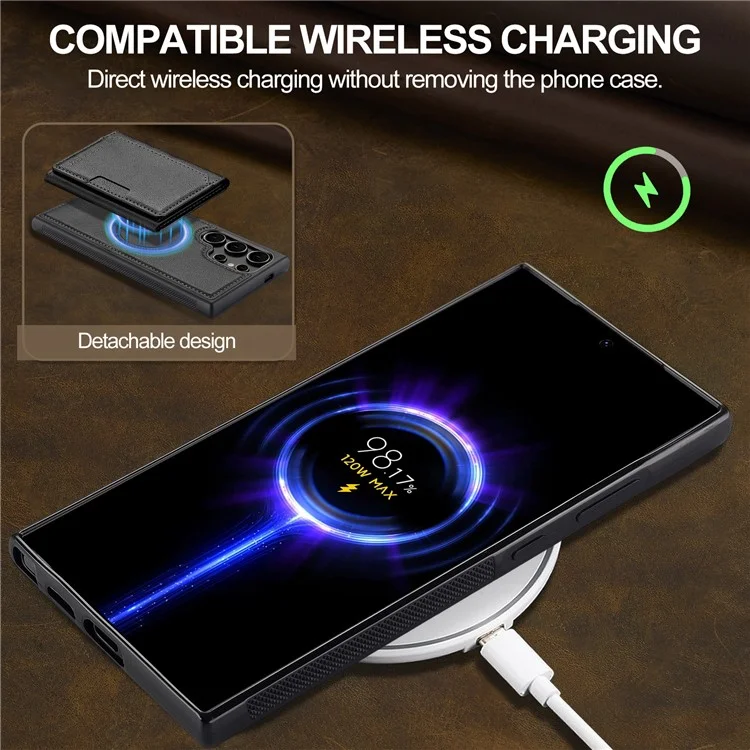 LC.IMEEKE L5 For Samsung Galaxy S22 Ultra 5G Magnetic Phone Case Leather Back Cover with Detachable Card Holder - Black