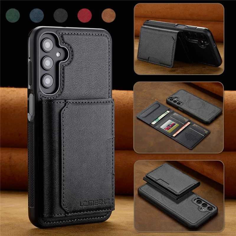LC.IMEEKE L5 For Samsung Galaxy A55 5G Magnetic Phone Case Leather Back Cover with Detachable Card Holder - Black