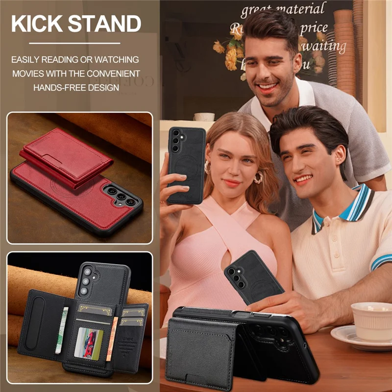 LC.IMEEKE L5 For Samsung Galaxy A55 5G Magnetic Phone Case Leather Back Cover with Detachable Card Holder - Black