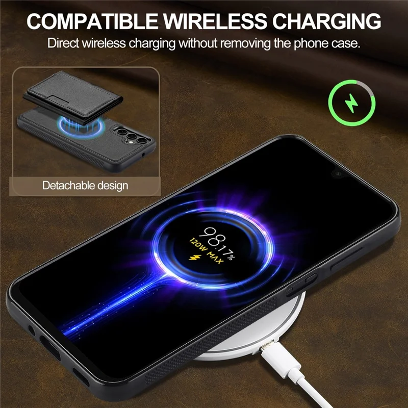 LC.IMEEKE L5 For Samsung Galaxy A55 5G Magnetic Phone Case Leather Back Cover with Detachable Card Holder - Black