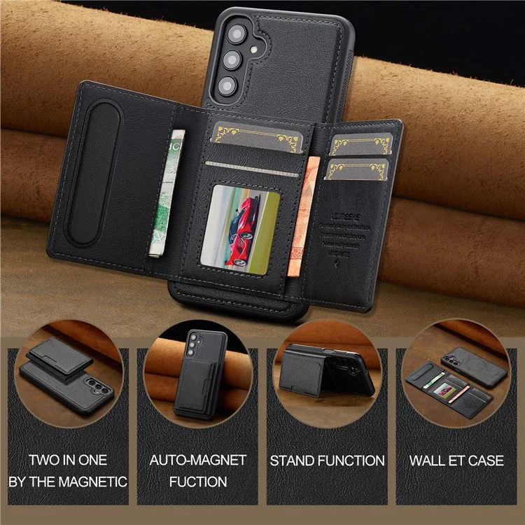LC.IMEEKE L5 For Samsung Galaxy A16 4G / 5G Magnetic Phone Case Leather Back Cover with Detachable Card Holder - Black