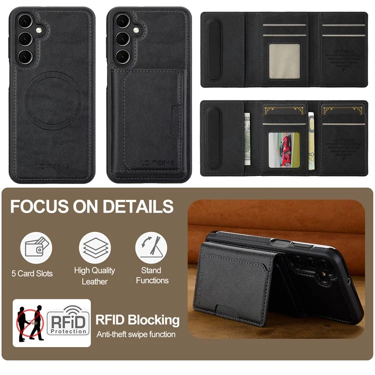 LC.IMEEKE L5 For Samsung Galaxy A16 4G / 5G Magnetic Phone Case Leather Back Cover with Detachable Card Holder - Black