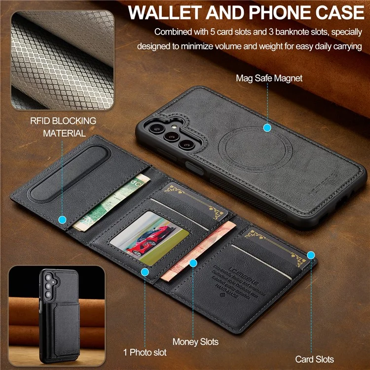 LC.IMEEKE L5 For Samsung Galaxy A16 4G / 5G Magnetic Phone Case Leather Back Cover with Detachable Card Holder - Black