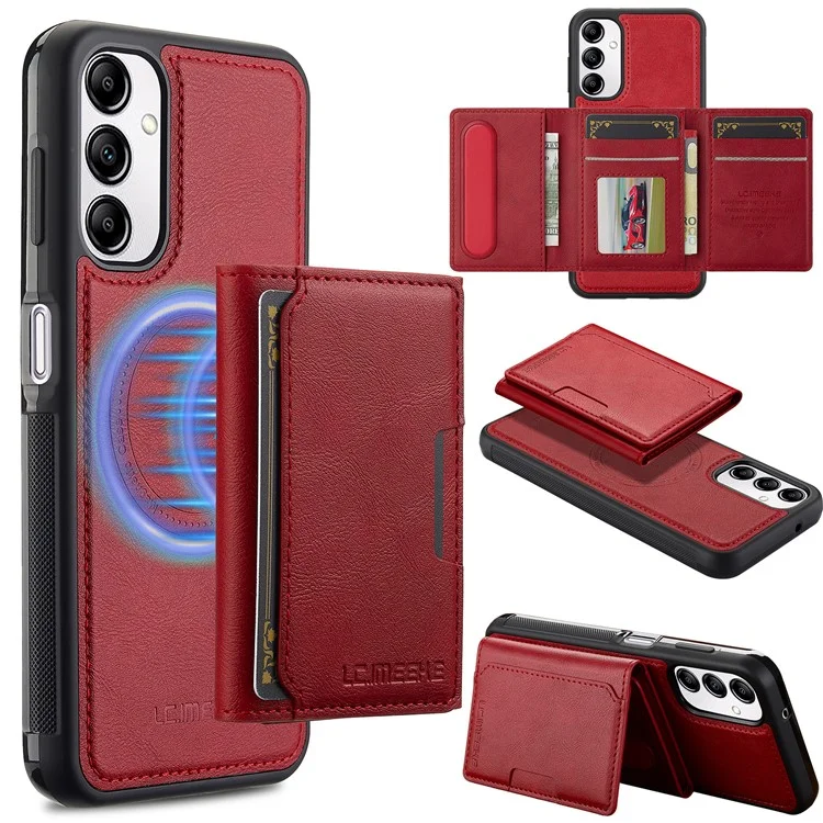 LC.IMEEKE L5 For Samsung Galaxy A34 5G Magnetic Phone Case Leather Back Cover with Detachable Card Holder - Red