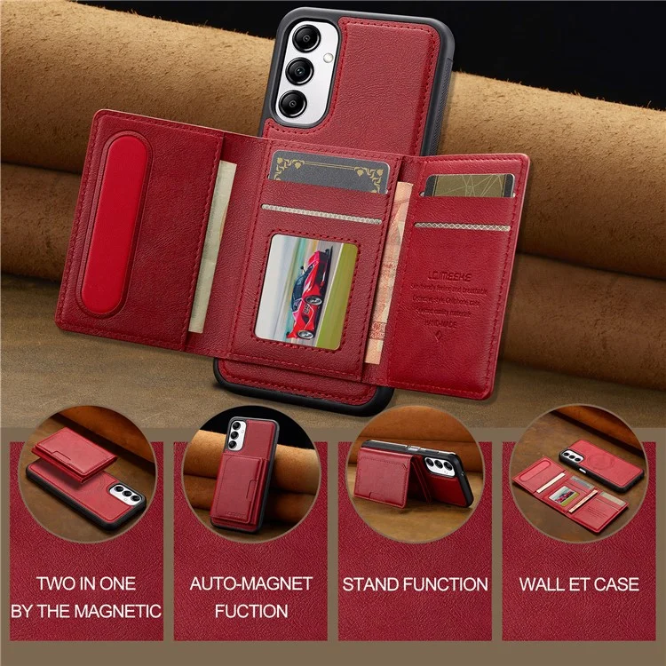 LC.IMEEKE L5 For Samsung Galaxy A34 5G Magnetic Phone Case Leather Back Cover with Detachable Card Holder - Red