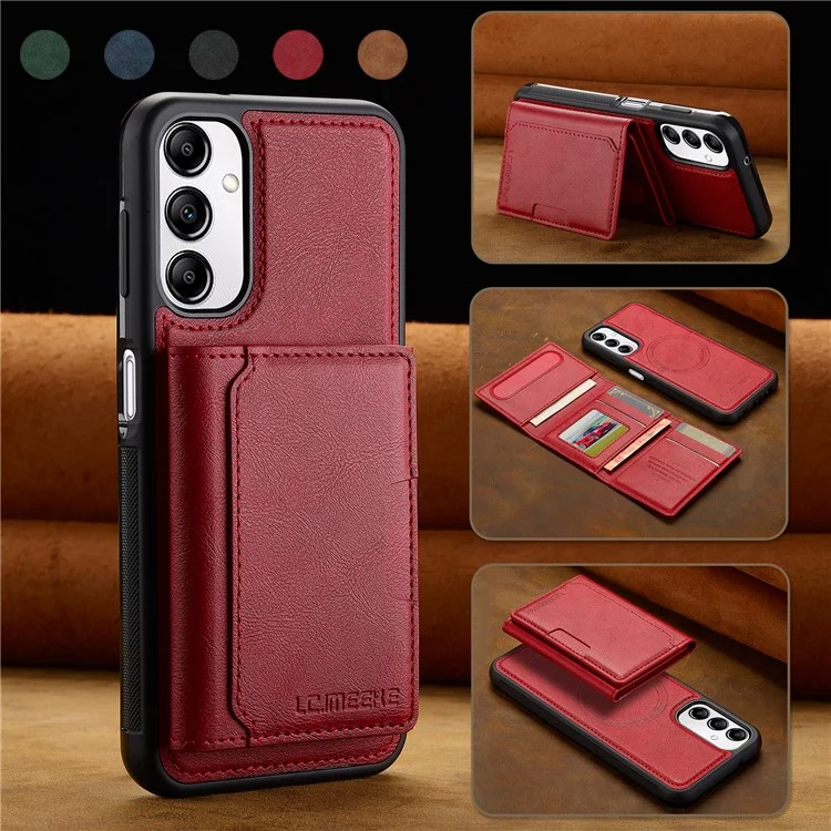 LC.IMEEKE L5 For Samsung Galaxy A34 5G Magnetic Phone Case Leather Back Cover with Detachable Card Holder - Red
