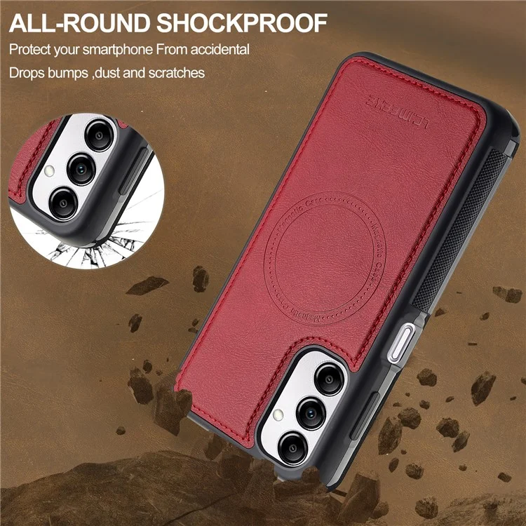 LC.IMEEKE L5 For Samsung Galaxy A34 5G Magnetic Phone Case Leather Back Cover with Detachable Card Holder - Red