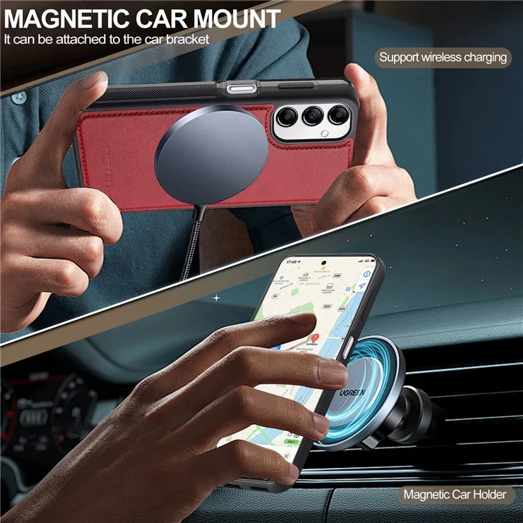 LC.IMEEKE L5 For Samsung Galaxy A34 5G Magnetic Phone Case Leather Back Cover with Detachable Card Holder - Red