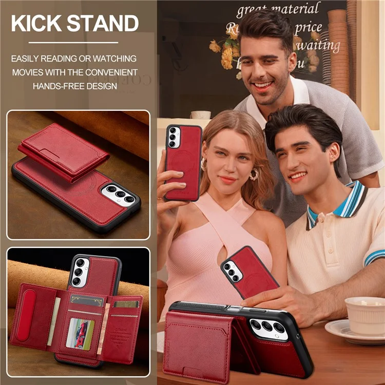 LC.IMEEKE L5 For Samsung Galaxy A34 5G Magnetic Phone Case Leather Back Cover with Detachable Card Holder - Red
