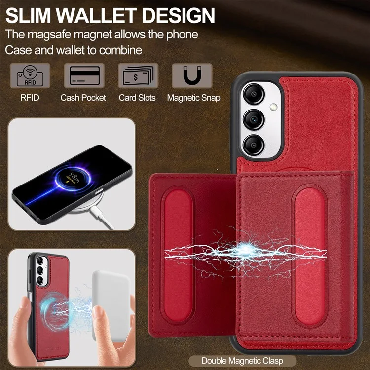 LC.IMEEKE L5 For Samsung Galaxy A34 5G Magnetic Phone Case Leather Back Cover with Detachable Card Holder - Red