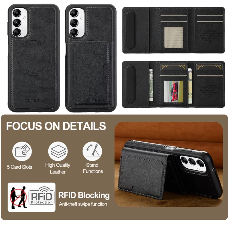 LC.IMEEKE L5 For Samsung Galaxy A54 5G Magnetic Phone Case Leather Back Cover with Detachable Card Holder - Black