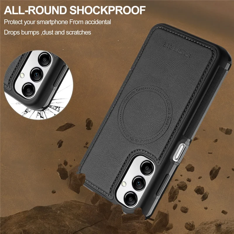 LC.IMEEKE L5 For Samsung Galaxy A54 5G Magnetic Phone Case Leather Back Cover with Detachable Card Holder - Black