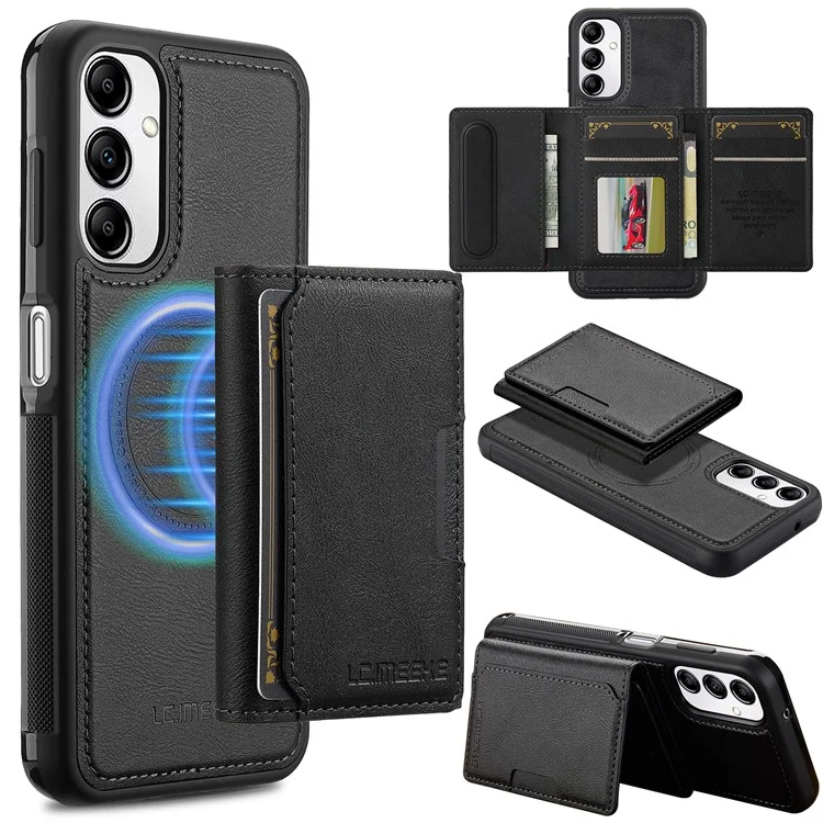 LC.IMEEKE L5 For Samsung Galaxy A14 4G / 5G Magnetic Phone Case Leather Back Cover with Detachable Card Holder - Black