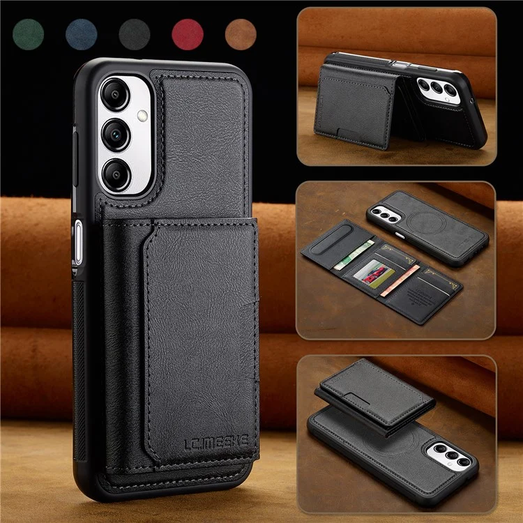 LC.IMEEKE L5 For Samsung Galaxy A14 4G / 5G Magnetic Phone Case Leather Back Cover with Detachable Card Holder - Black