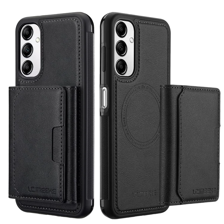 LC.IMEEKE L5 For Samsung Galaxy A14 4G / 5G Magnetic Phone Case Leather Back Cover with Detachable Card Holder - Black