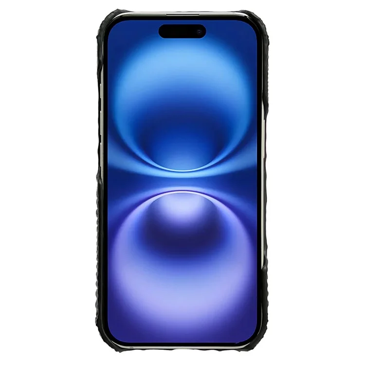 Funda para iPhone 16 con cabeza de cocodrilo, revestimiento de cuero auténtico de vaca y PC - Negro