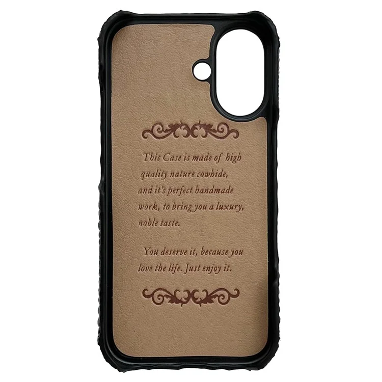 Funda para iPhone 16 con cabeza de cocodrilo, revestimiento de cuero auténtico de vaca y PC - Negro