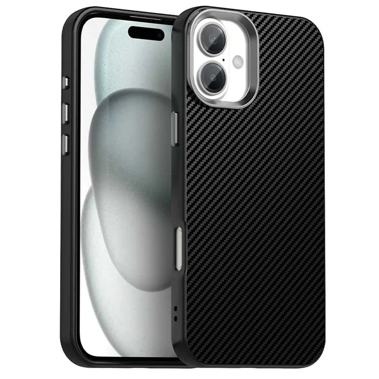 Custodia per iPhone 16 Hybrid Back Cover Texture in fibra di carbonio - Nero