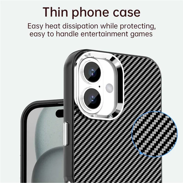Custodia per iPhone 16 Hybrid Back Cover Texture in fibra di carbonio - Nero