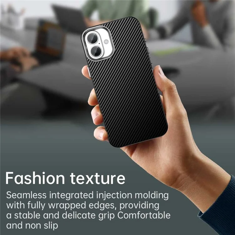 Custodia per iPhone 16 Hybrid Back Cover Texture in fibra di carbonio - Nero