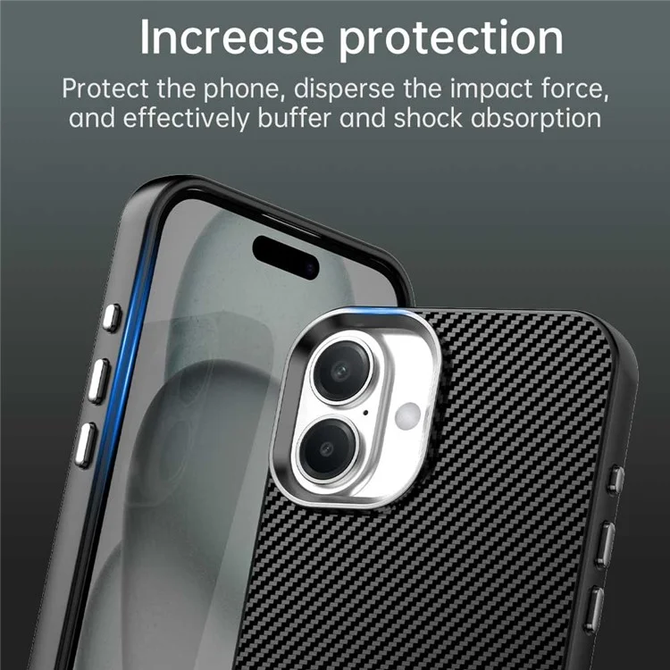 Custodia per iPhone 16 Hybrid Back Cover Texture in fibra di carbonio - Nero