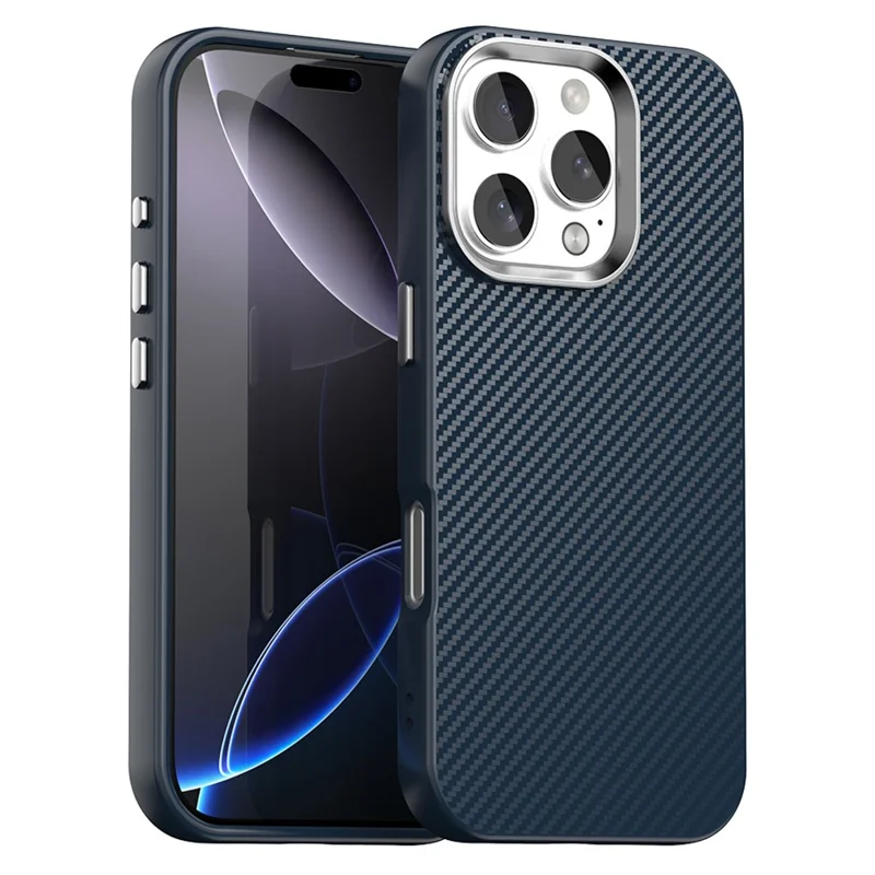 For iPhone 16 Pro Case Cell Phone Hybrid Back Cover Carbon Fiber Texture - Blue