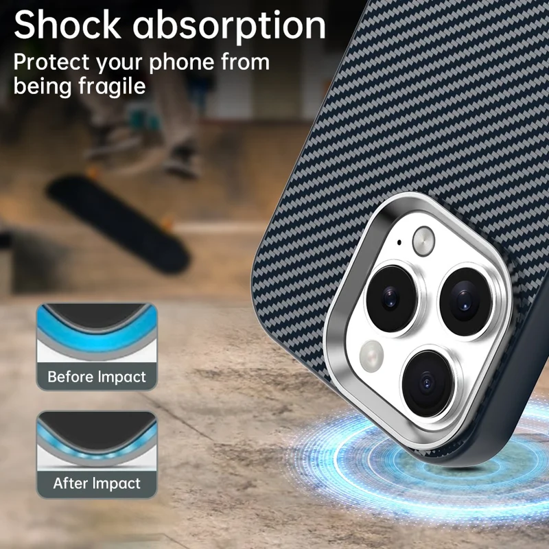 For iPhone 16 Pro Case Cell Phone Hybrid Back Cover Carbon Fiber Texture - Blue