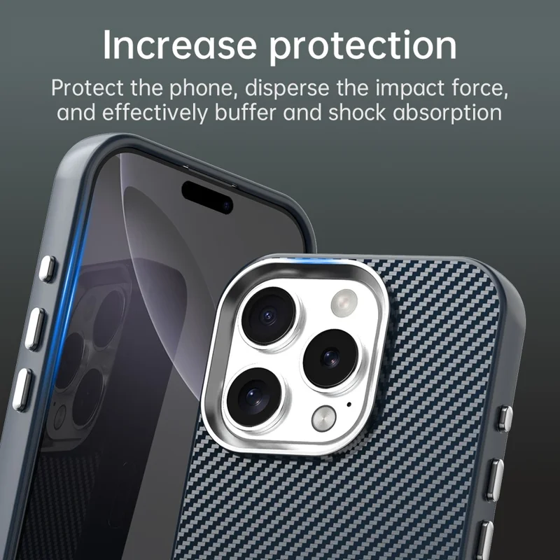 For iPhone 16 Pro Case Cell Phone Hybrid Back Cover Carbon Fiber Texture - Blue