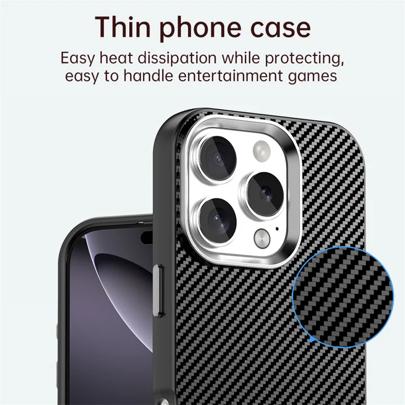 For iPhone 16 Pro Max Case Cell Phone Hybrid Back Cover Carbon Fiber Texture - Black