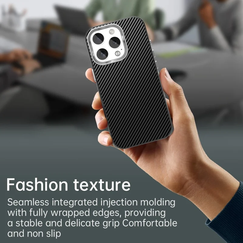 For iPhone 16 Pro Max Case Cell Phone Hybrid Back Cover Carbon Fiber Texture - Black