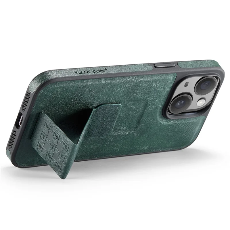 FIERRE SHANN For iPhone 15 Case Kickstand Leather Slim Back Cover - Green