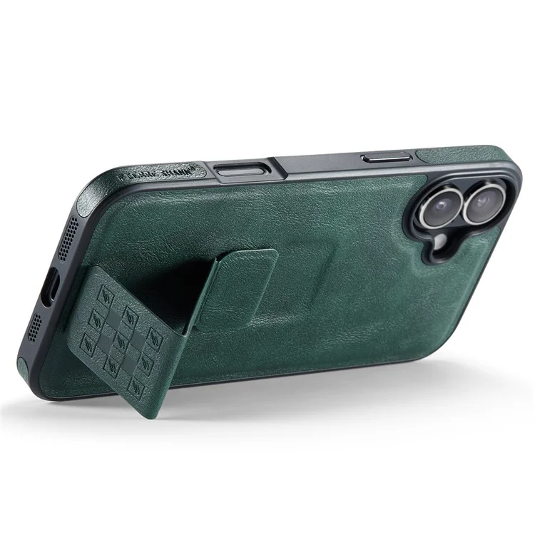 FIERRE SHANN For iPhone 16 Case Kickstand Leather Slim Back Cover - Green