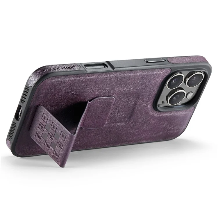 FIERRE SHANN For iPhone 16 Pro Case Kickstand Leather Slim Back Cover - Purple