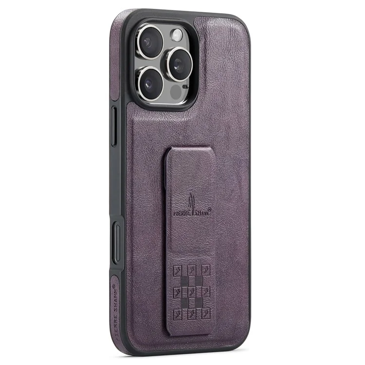 FIERRE SHANN For iPhone 16 Pro Max Case Kickstand Leather Slim Back Cover - Purple