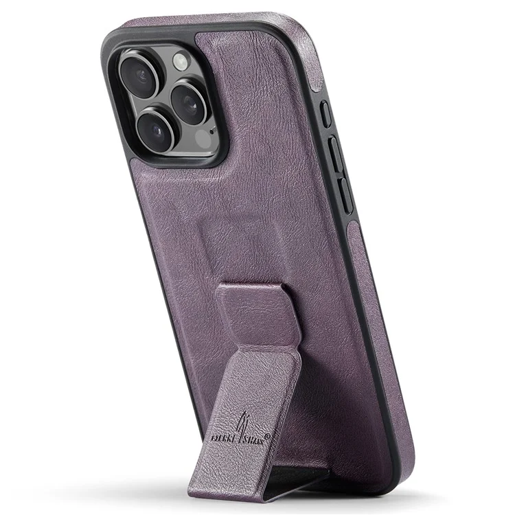 FIERRE SHANN For iPhone 16 Pro Max Case Kickstand Leather Slim Back Cover - Purple