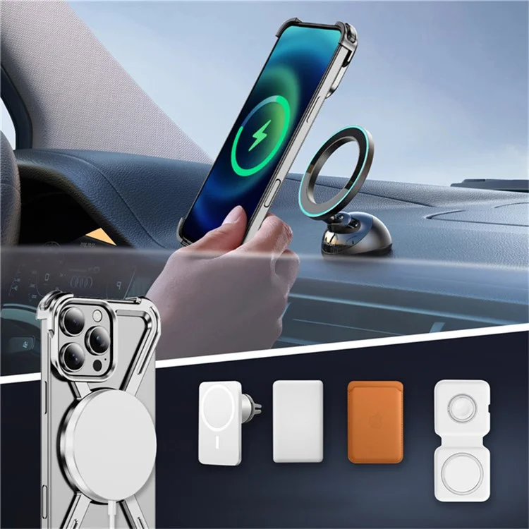Для iPhone 16 Pro Max Магнитный чехол с вращающейся подставкой Металлический бампер Чехол для телефона - Серебристый