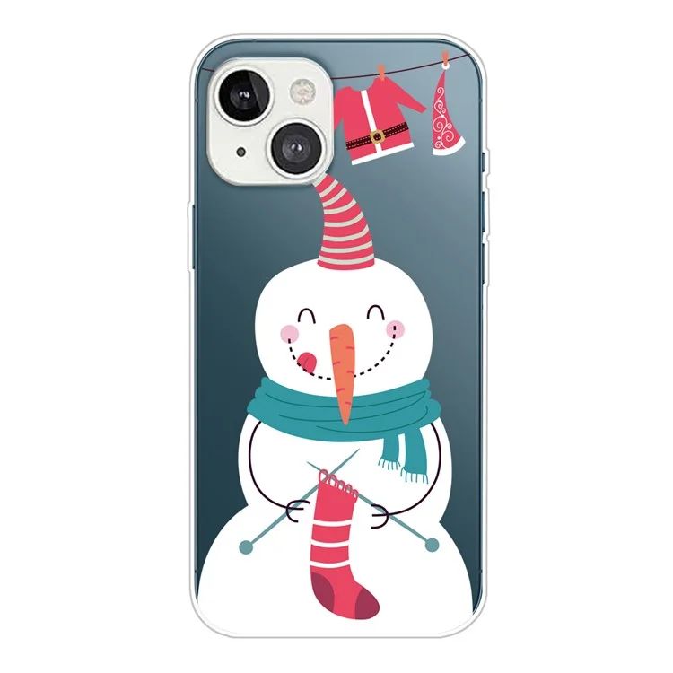 Étui en TPU souple avec motif de Noël pour iPhone 14, coque arrière pour téléphone portable bien protégée contre les rayures - Bonhomme de neige au tricot