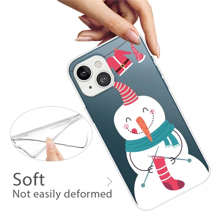 Étui en TPU souple avec motif de Noël pour iPhone 14, coque arrière pour téléphone portable bien protégée contre les rayures - Bonhomme de neige au tricot