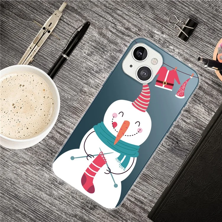 Étui en TPU souple avec motif de Noël pour iPhone 14, coque arrière pour téléphone portable bien protégée contre les rayures - Bonhomme de neige au tricot