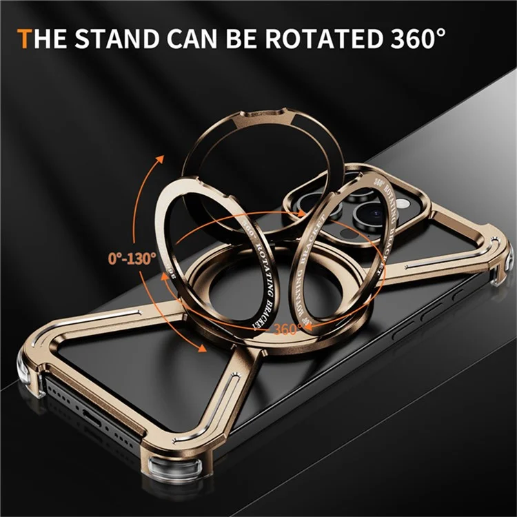 Custodia magnetica ruotante con supporto per iPhone 15 Pro Max, bumper in metallo, cover per telefono - Oro