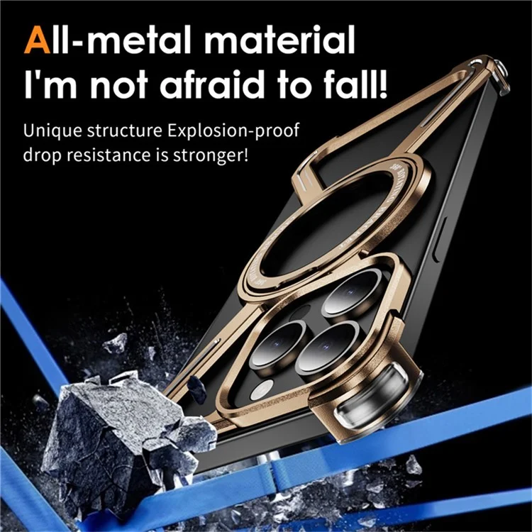 Custodia magnetica ruotante con supporto per iPhone 15 Pro Max, bumper in metallo, cover per telefono - Oro