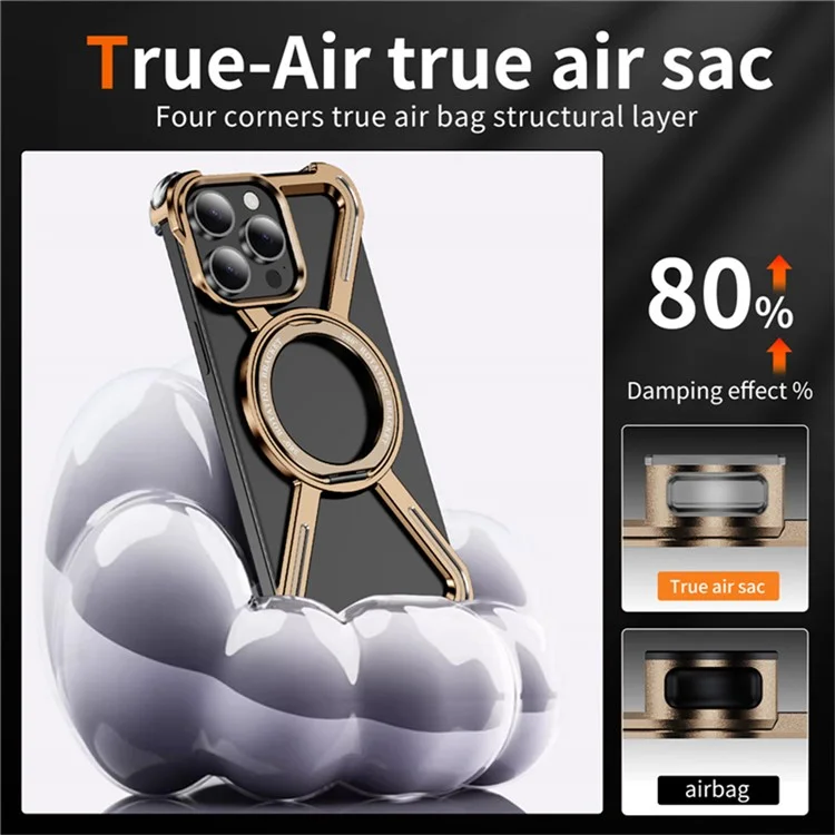 Custodia magnetica ruotante con supporto per iPhone 15 Pro Max, bumper in metallo, cover per telefono - Oro